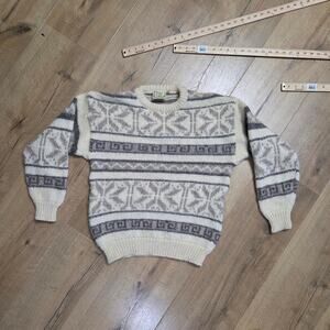 Vtg Beige Cream Soft Wool Geometric Irish Loomed Sweater Academia Preppy EUC 40